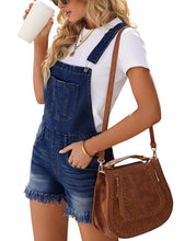 Vetinee Women's Classic Adjustable Straps Cuffed Hem Denim Bib Overalls Shorts