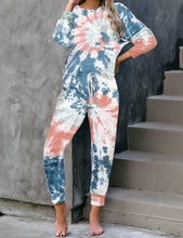 Dark Blue Long Sleeves Tie-Dye Drawstring Jogger Lounge Set