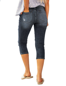 Vetinee Women's High Waisted Casual Ripped Skinny Slim Fit Stretch Denim Capri Jeans