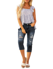 Vetinee Women's High Waisted Casual Ripped Skinny Slim Fit Stretch Denim Capri Jeans