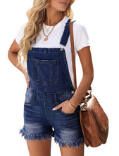 Vetinee Women's Classic Adjustable Straps Cuffed Hem Denim Bib Overalls Shorts