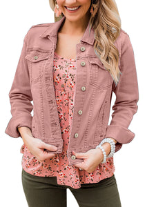 Vetinee Womens Stretch Button Down Long Sleeve Pockets Denim Jean Trucker Jacket