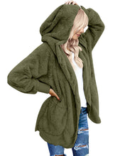 Vetinee Women Casual Fuzzy Fleece Hooded Cardigan Pocket Faux Fur Outerwear Coat