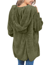 Vetinee Women Casual Fuzzy Fleece Hooded Cardigan Pocket Faux Fur Outerwear Coat