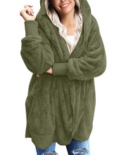 Vetinee Women Casual Fuzzy Fleece Hooded Cardigan Pocket Faux Fur Outerwear Coat