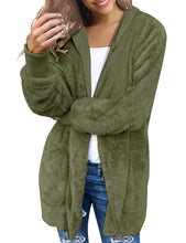 Vetinee Women Casual Fuzzy Fleece Hooded Cardigan Pocket Faux Fur Outerwear Coat