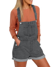 Vetinee Women's Classic Adjustable Straps Cuffed Hem Denim Bib Overalls Shorts
