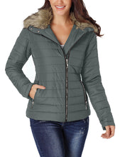 Vetinee Women Casual Faux Fur Lapel Zip Pockets Quilted Parka Jacket Puffer Coat