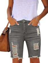 Vetinee Women's Ripped Frayed Hem Bermuda Jean Shorts High Rise Skinny Denim Shorts