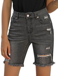 Vetinee Women's Ripped Frayed Hem Bermuda Jean Shorts High Rise Skinny Denim Shorts