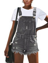 Vetinee Women's Classic Adjustable Straps Cuffed Hem Denim Bib Overalls Shorts