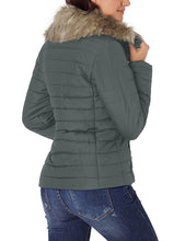 Vetinee Women Casual Faux Fur Lapel Zip Pockets Quilted Parka Jacket Puffer Coat