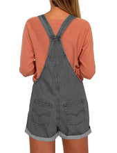 Vetinee Women's Classic Adjustable Straps Cuffed Hem Denim Bib Overalls Shorts