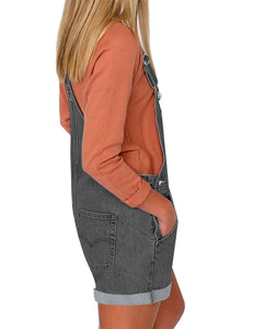 Vetinee Women's Classic Adjustable Straps Cuffed Hem Denim Bib Overalls Shorts