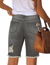 Vetinee Women's Ripped Frayed Hem Bermuda Jean Shorts High Rise Skinny Denim Shorts