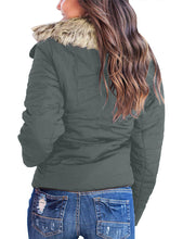 Vetinee Women Casual Faux Fur Lapel Zip Pockets Quilted Parka Jacket Puffer Coat