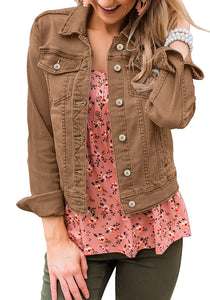 Vetinee Womens Stretch Button Down Long Sleeve Pockets Denim Jean Trucker Jacket