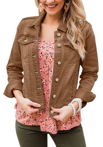 Vetinee Womens Stretch Button Down Long Sleeve Pockets Denim Jean Trucker Jacket