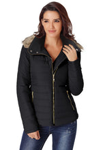 Vetinee Women Casual Faux Fur Lapel Zip Pockets Quilted Parka Jacket Puffer Coat