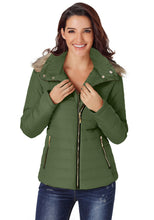 Vetinee Women Casual Faux Fur Lapel Zip Pockets Quilted Parka Jacket Puffer Coat