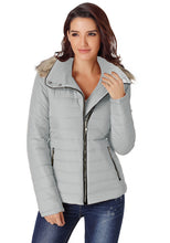 Vetinee Women Casual Faux Fur Lapel Zip Pockets Quilted Parka Jacket Puffer Coat