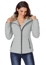 Vetinee Women Casual Faux Fur Lapel Zip Pockets Quilted Parka Jacket Puffer Coat