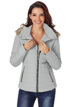 Vetinee Women Casual Faux Fur Lapel Zip Pockets Quilted Parka Jacket Puffer Coat