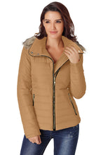 Vetinee Women Casual Faux Fur Lapel Zip Pockets Quilted Parka Jacket Puffer Coat