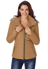 Vetinee Women Casual Faux Fur Lapel Zip Pockets Quilted Parka Jacket Puffer Coat