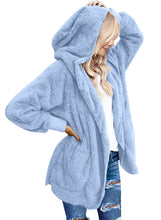 Vetinee Women Casual Fuzzy Fleece Hooded Cardigan Pocket Faux Fur Outerwear Coat