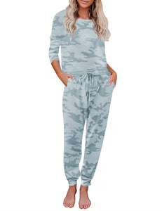 Vetinee Women's Tie Dye Loungewear Pajamas Sets Printed Pocket Long Tops and Pants Joggers Sleepwear