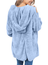 Vetinee Women Casual Fuzzy Fleece Hooded Cardigan Pocket Faux Fur Outerwear Coat