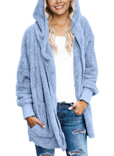 Vetinee Women Casual Fuzzy Fleece Hooded Cardigan Pocket Faux Fur Outerwear Coat