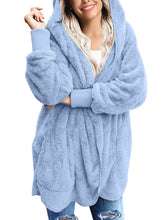 Vetinee Women Casual Fuzzy Fleece Hooded Cardigan Pocket Faux Fur Outerwear Coat