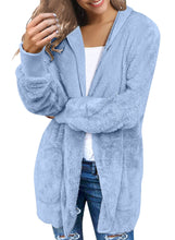 Vetinee Women Casual Fuzzy Fleece Hooded Cardigan Pocket Faux Fur Outerwear Coat
