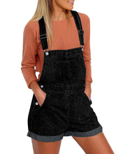 Vetinee Women's Classic Adjustable Straps Cuffed Hem Denim Bib Overalls Shorts