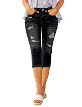 Vetinee Women's High Waisted Casual Ripped Skinny Slim Fit Stretch Denim Capri Jeans