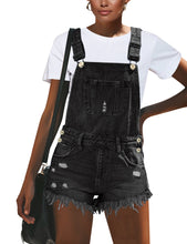 Vetinee Women's Classic Adjustable Straps Cuffed Hem Denim Bib Overalls Shorts