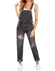 Vetinee Womens Classic Adjustable Straps Pockets Denim Bib Overalls Jeans Pants