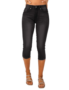 Vetinee Women's High Waisted Casual Ripped Skinny Slim Fit Stretch Denim Capri Jeans