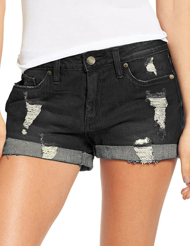 Vetinee Women's Mid Rise Frayed Raw Hem Ripped Destroyed Denim Shorts Jeans