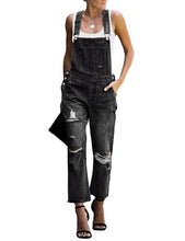 Vetinee Women's Frayed Hem Adjustable Straps Ripped Bib Denim Overalls Jeans Pants