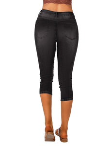 Vetinee Women's High Waisted Casual Ripped Skinny Slim Fit Stretch Denim Capri Jeans
