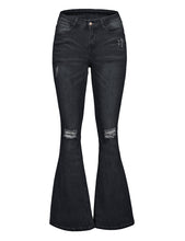 Black Ripped Knee Flared Denim Jeans