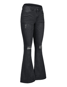 Black Ripped Knee Flared Denim Jeans