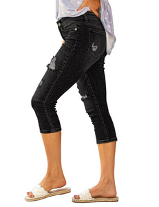 Vetinee Women's High Waisted Casual Ripped Skinny Slim Fit Stretch Denim Capri Jeans