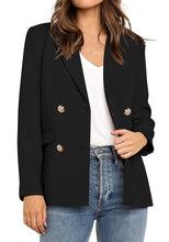 Vetinee Women's Lapel Pockets Blazer Suit Long Sleeve Buttons Work Office Jacket