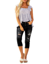 Vetinee Women's High Waisted Casual Ripped Skinny Slim Fit Stretch Denim Capri Jeans