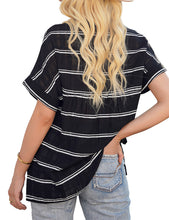 Vetinee Women's Striped V Neck Casual Tops Cuffed Batwing Sleeve Shirt Side Slit Blouse