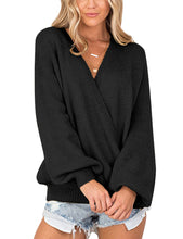 Vetinee Women's Deep V Neck Wrap Front Knit Long Sleeve Sweater Pullover Tops